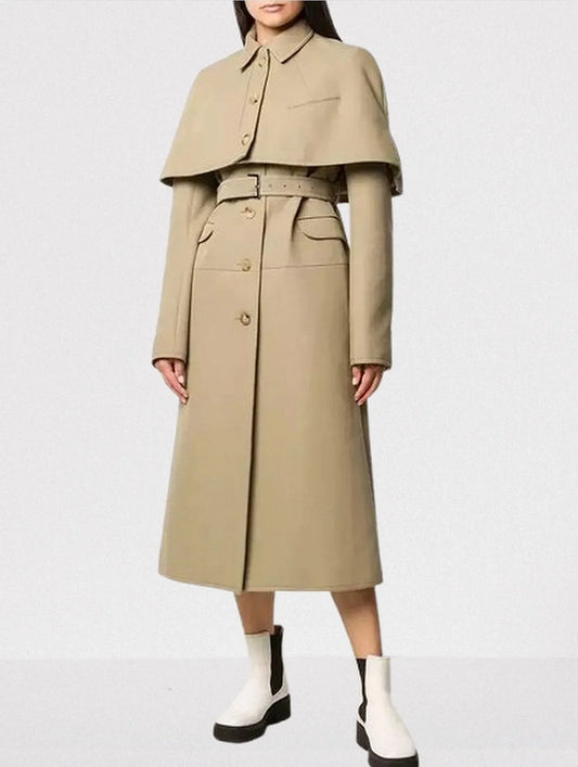Belted Single-Breasted Capelet Trench Coat - Small - Coats