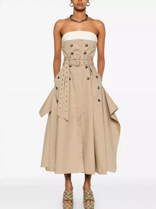 Belted Strapless Trench Bustier Dress - Small - Dresses