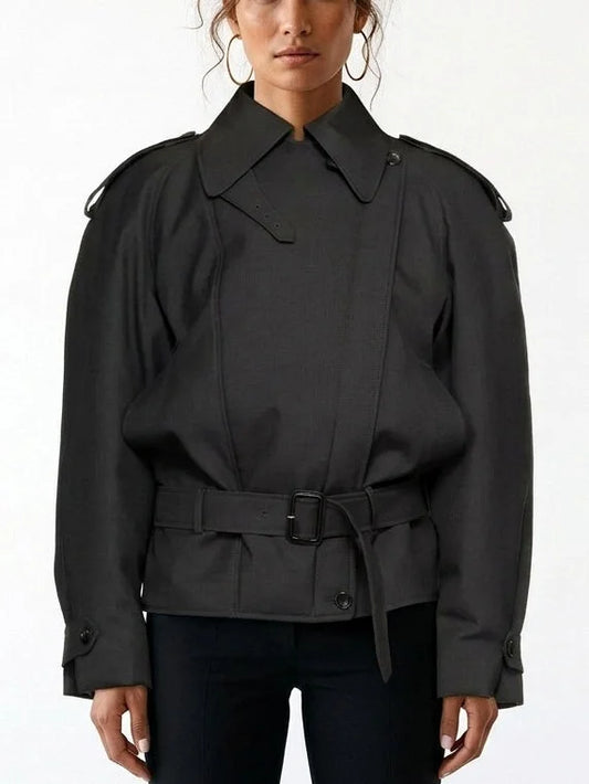 Belted Trench Style Jacket with Shoulder Epaulets - Small - Jackets