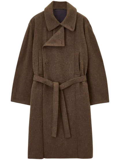 Belted Bathrobe Style Wool Coat in Brown Branna Couture