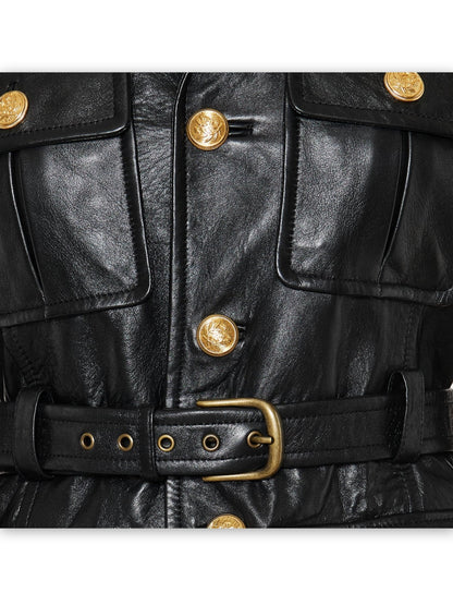 Belted Black Lambskin Leather Safari Jacket Branna Couture