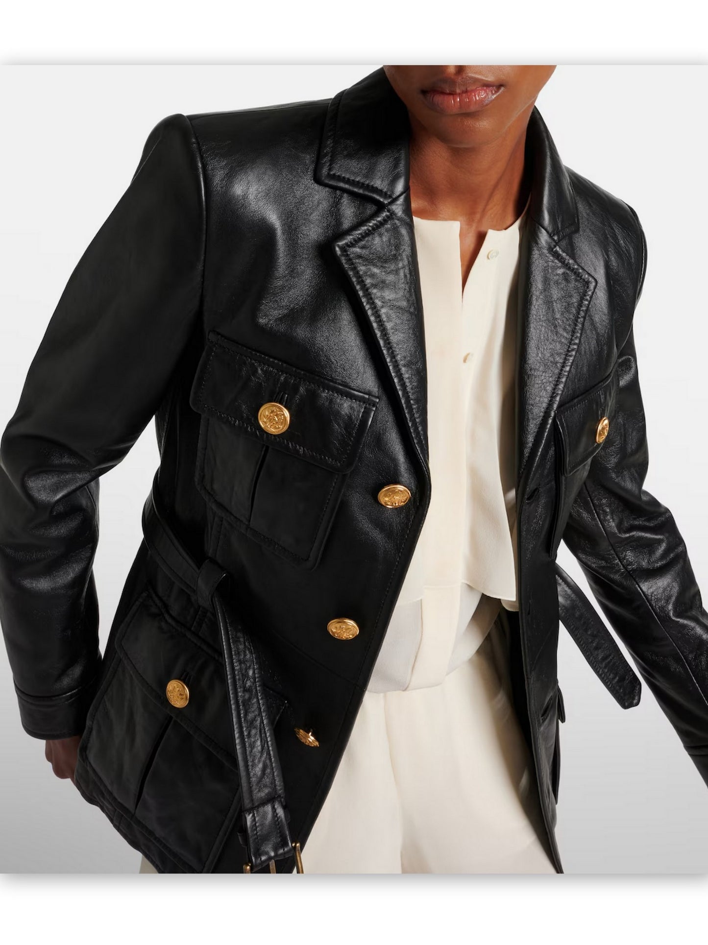 Belted Black Lambskin Leather Safari Jacket Branna Couture