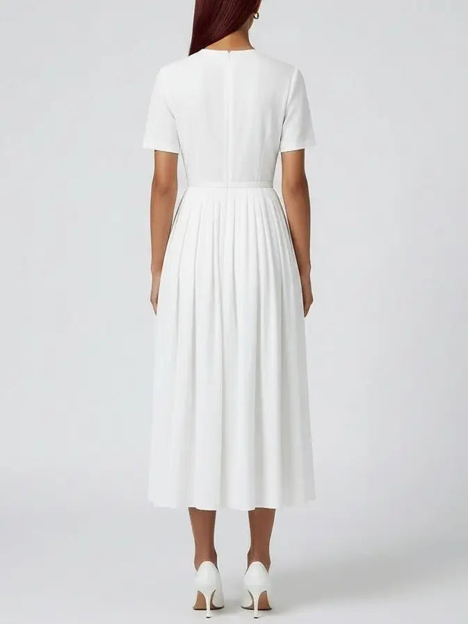 Belted Botanical Illustration Cotton Midi Dress - Dresses