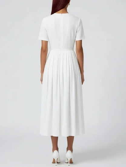 Belted Botanical Illustration Cotton Midi Dress - Dresses