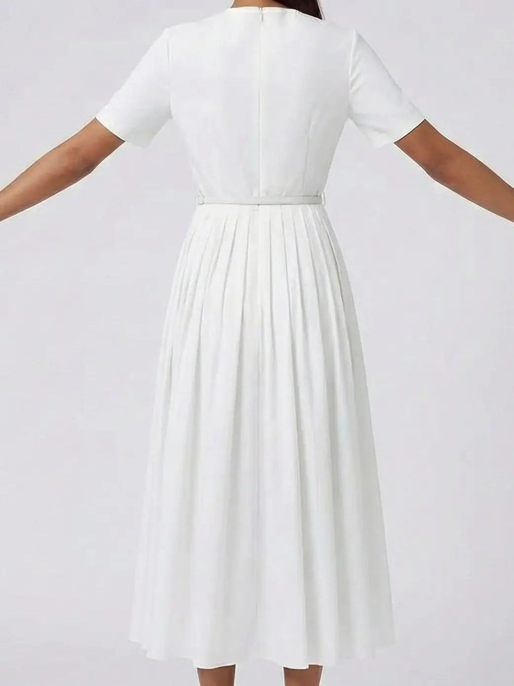 Belted Botanical Illustration Cotton Midi Dress - Dresses