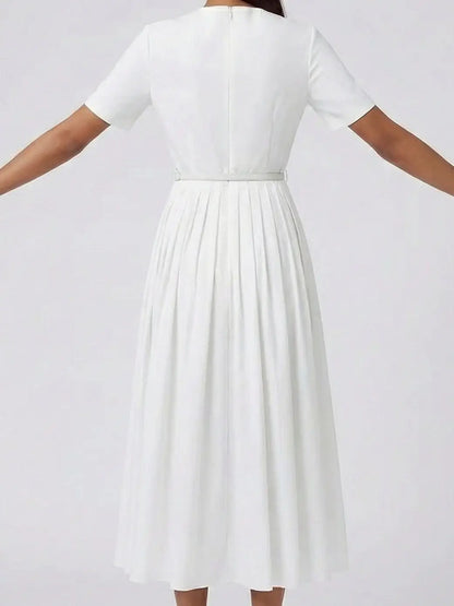 Belted Botanical Illustration Cotton Midi Dress - Dresses