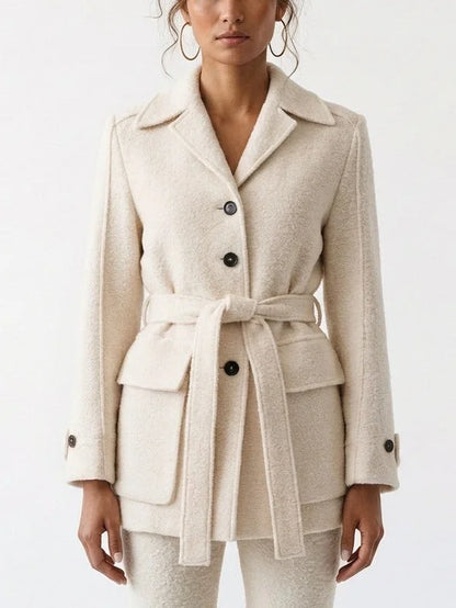 Belted Bouclé Jacket with Patch Pockets - Jackets