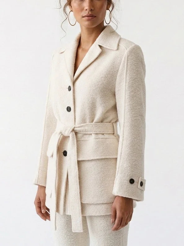 Belted Bouclé Jacket with Patch Pockets - Jackets