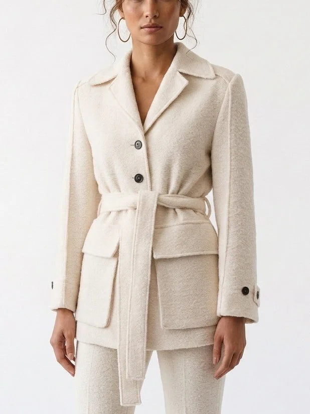 Belted Bouclé Jacket with Patch Pockets - Jackets