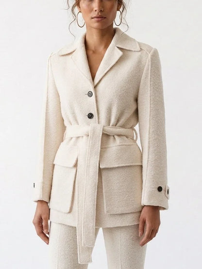 Belted Bouclé Jacket with Patch Pockets - Jackets
