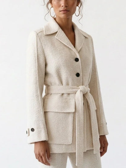 Belted Bouclé Jacket with Patch Pockets - Jackets