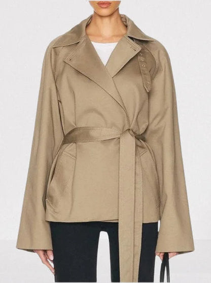 Belted Cape-Style Trench Jacket - Jackets