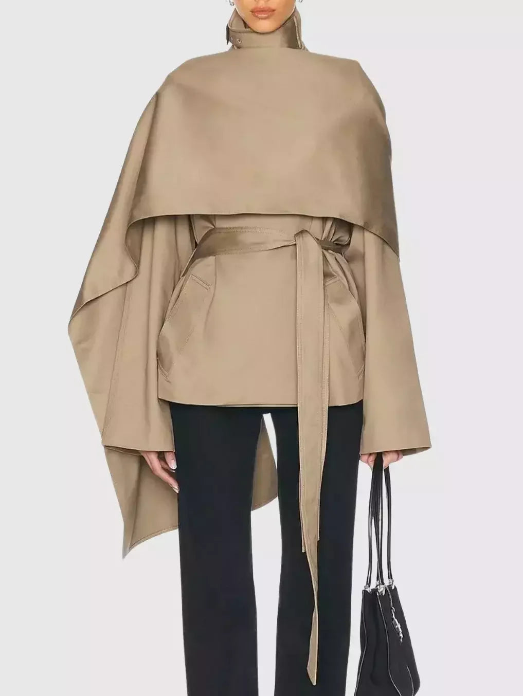 Belted Cape-Style Trench Jacket - Jackets