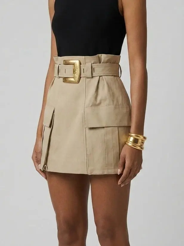 Belted Cargo Pocket Cotton Mini Skirt - Skirts