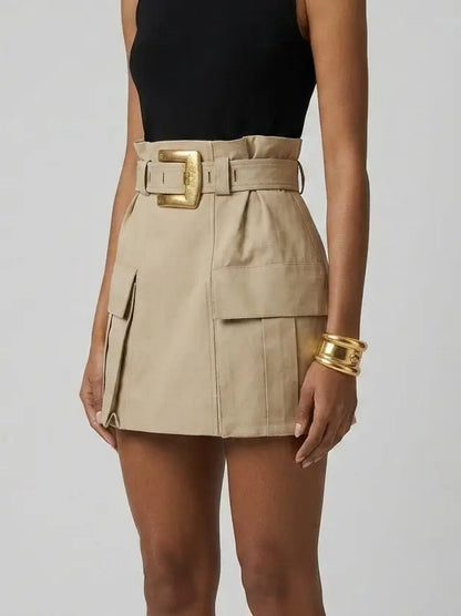 Belted Cargo Pocket Cotton Mini Skirt - Skirts