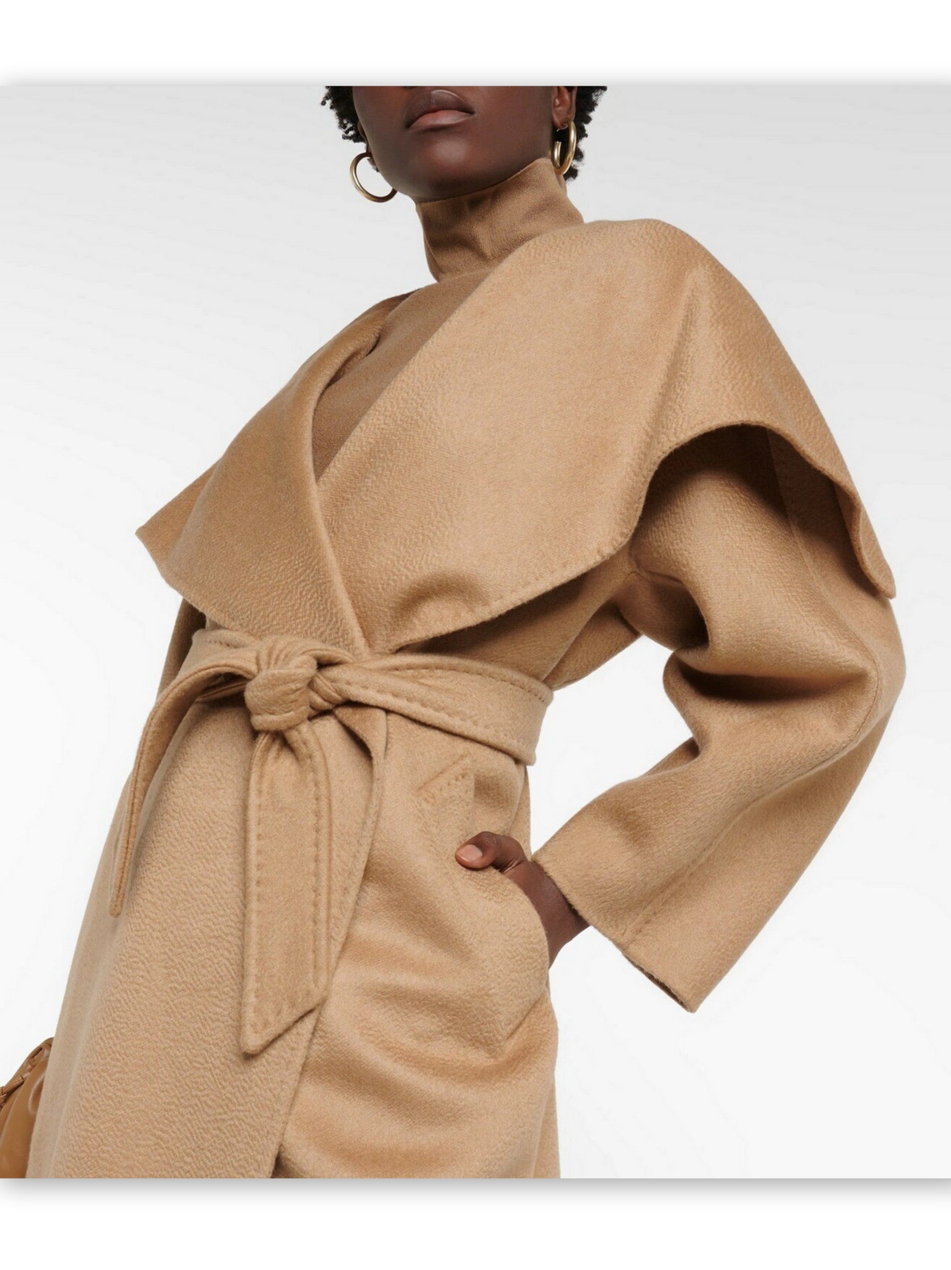 Belted Cashmere and Wool Wrap Coat in Camel Branna Couture