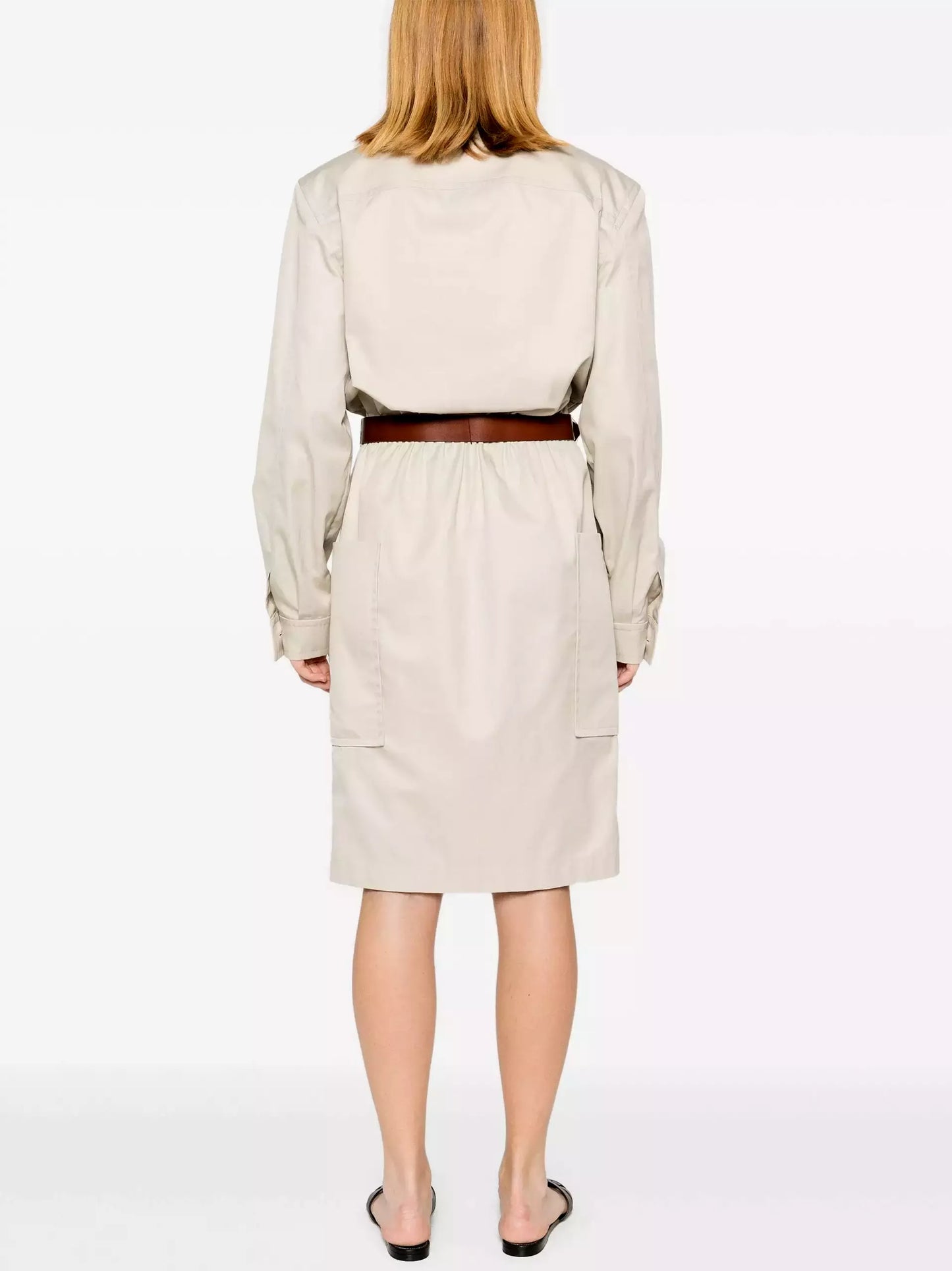 Belted Cotton Safari Dress in Beige - Branna Couture