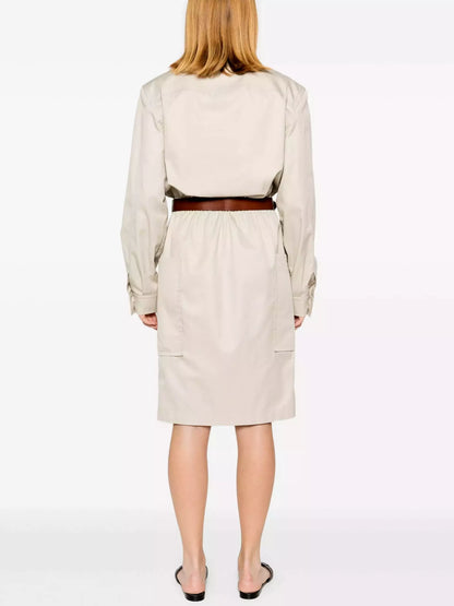 Belted Cotton Safari Dress in Beige - Branna Couture