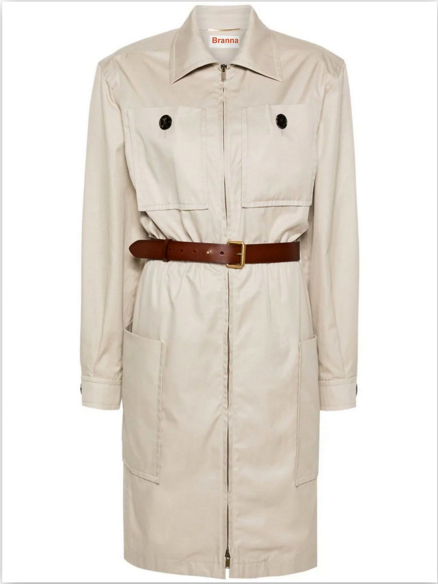 Belted Cotton Safari Dress in Beige - Branna Couture