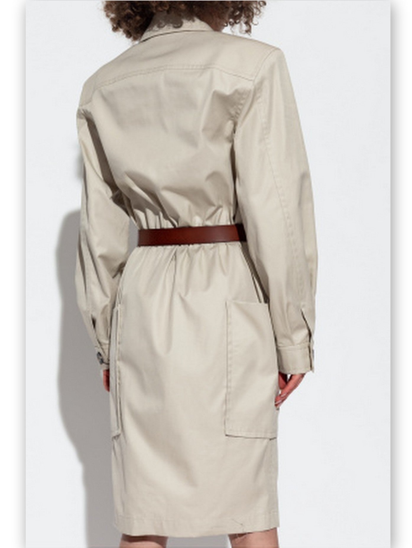 Belted Cotton Safari Dress in Beige - Branna Couture