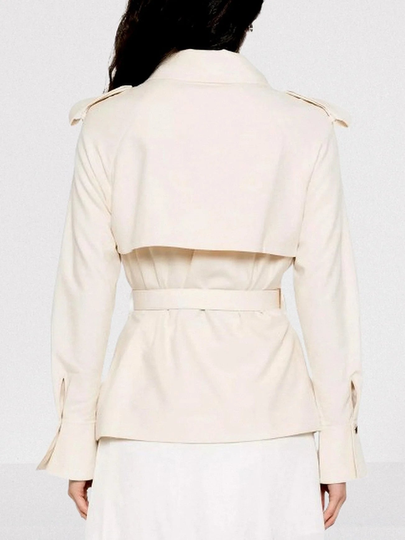 Belted Cream Jacket with Multi Flap Pockets - Jackets
