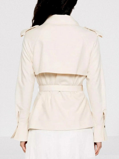 Belted Cream Jacket with Multi Flap Pockets - Jackets