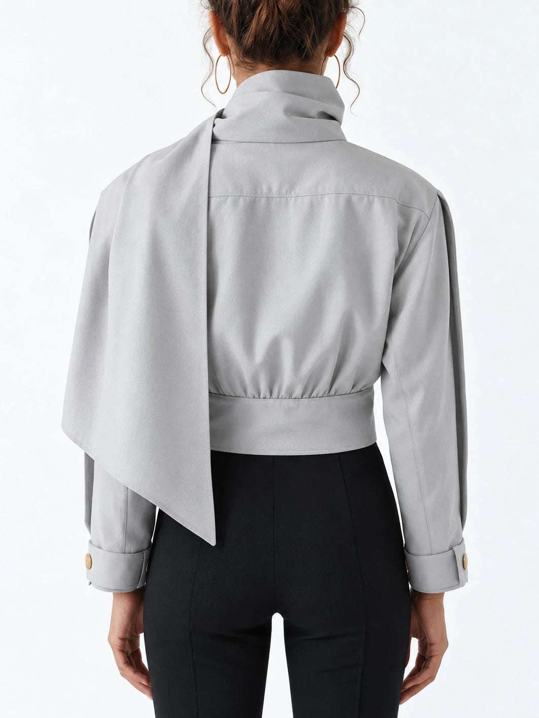 Belted Cropped Scarf Jacket in Light Grey - Jackets
