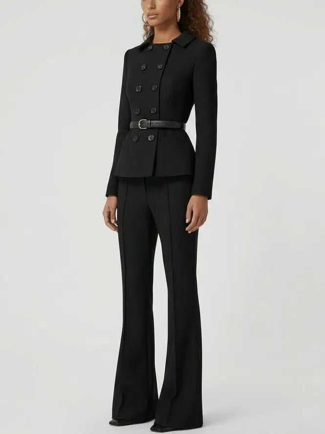 Belted Double-Breasted Jacket and Pant Set - Suits & Sets
