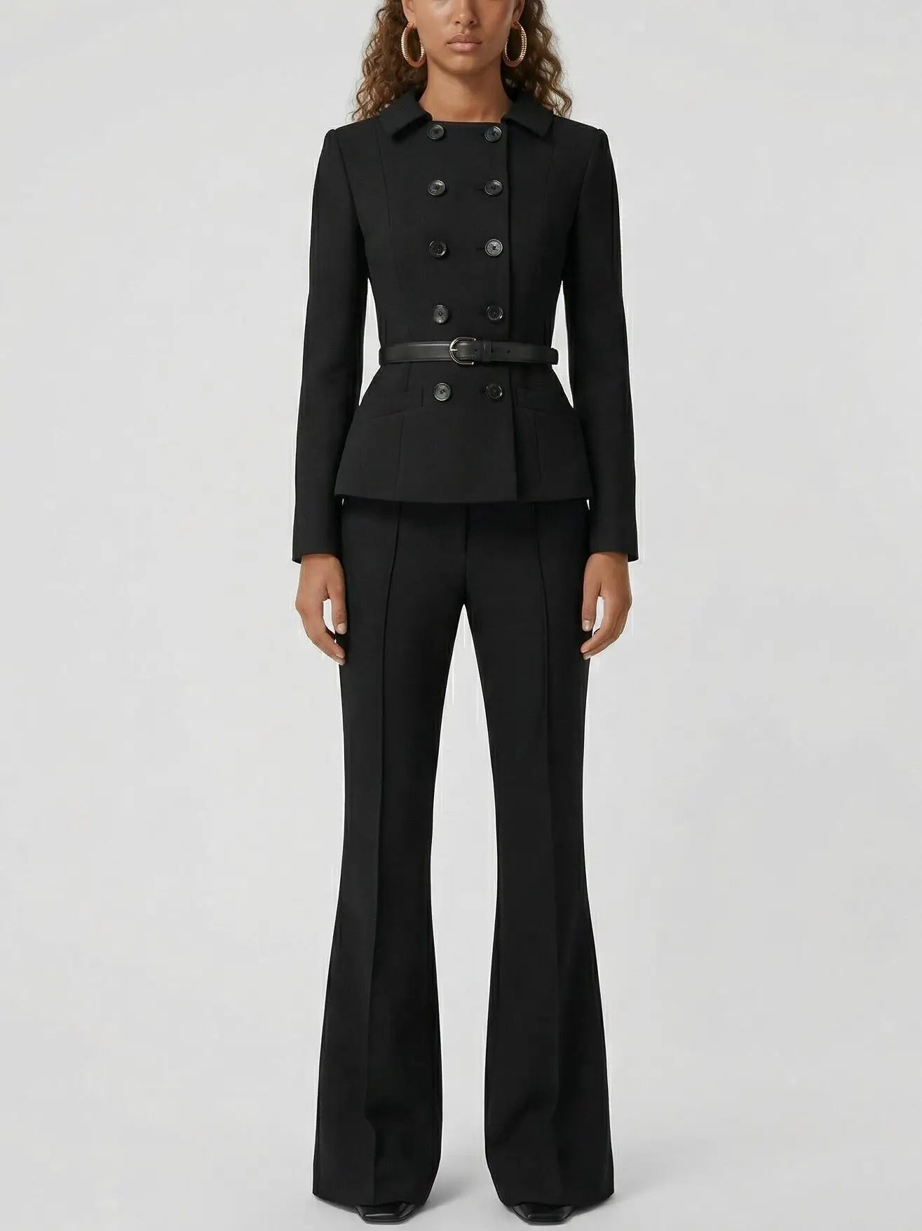 Belted Double-Breasted Jacket and Pant Set - Suits & Sets