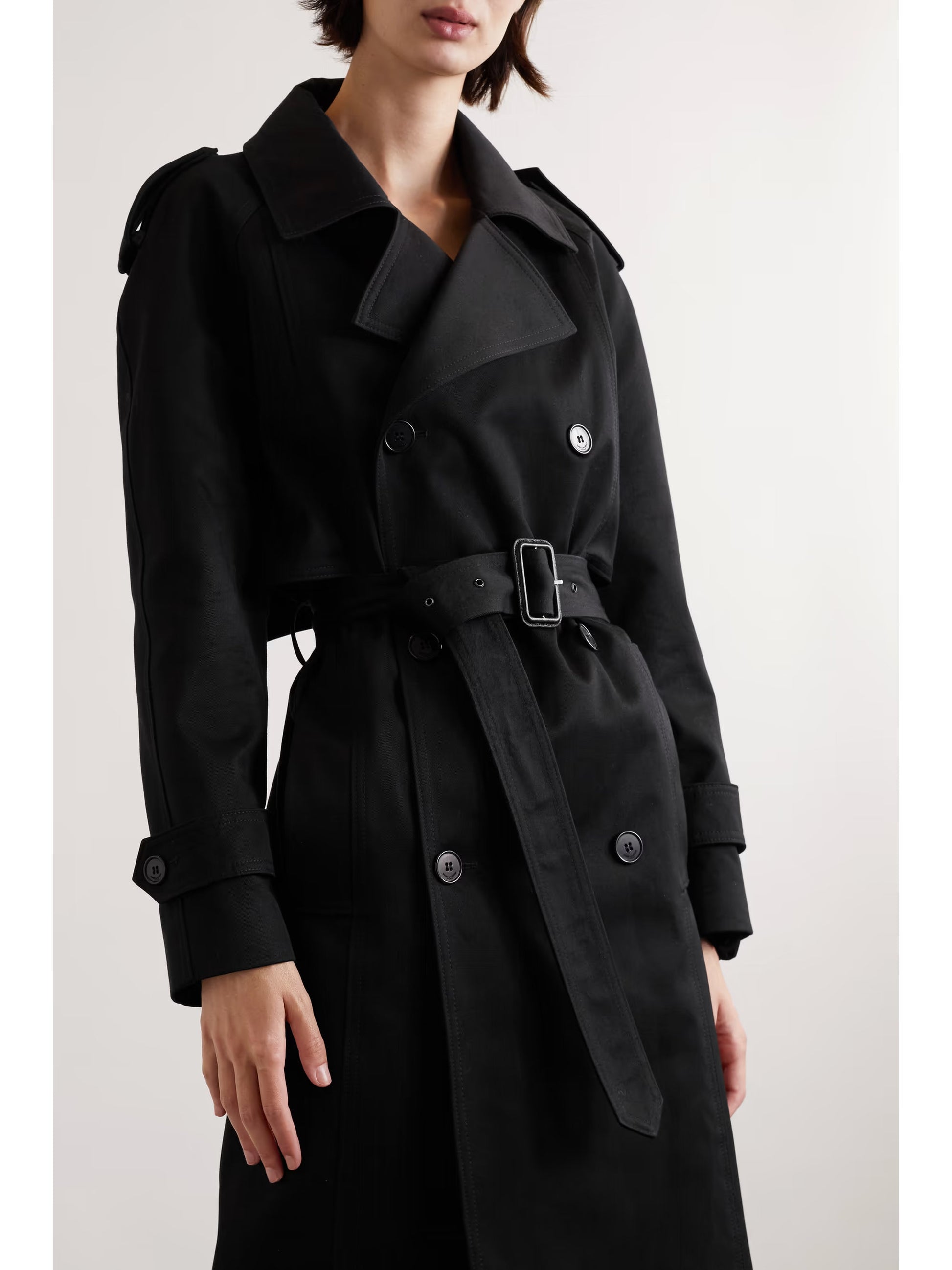 Belted Double-Breasted Long Twill Trench Coat Branna Couture