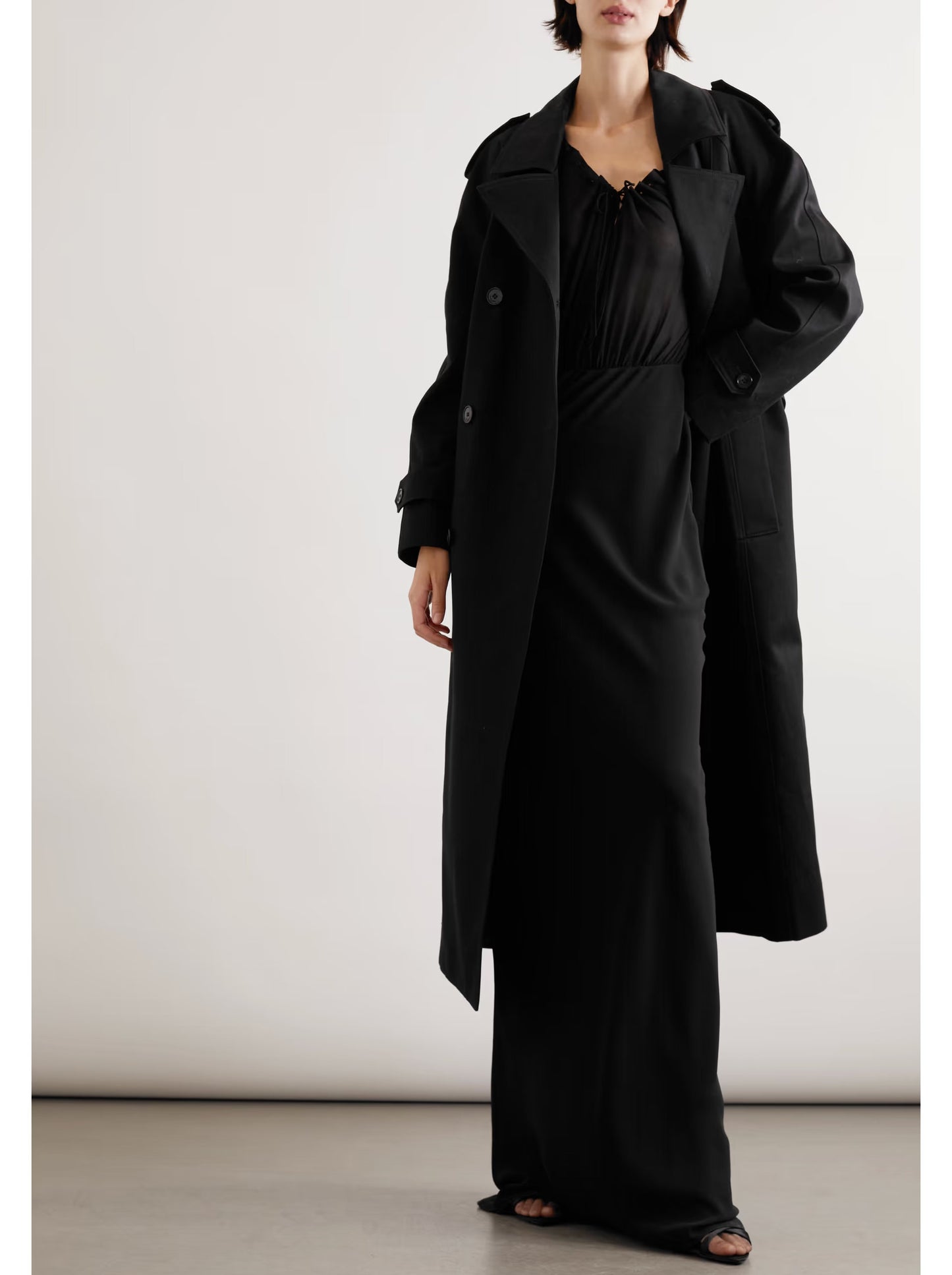 Belted Double-Breasted Long Twill Trench Coat Branna Couture