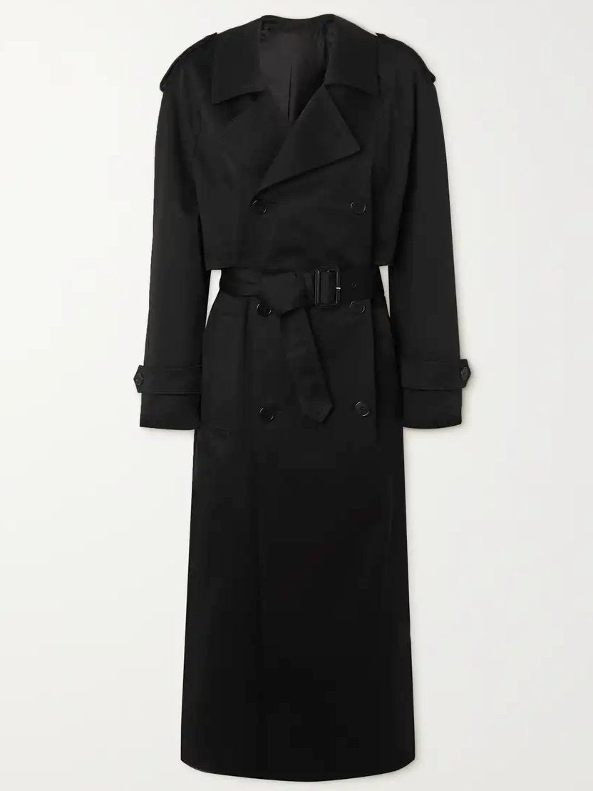 Belted Double-Breasted Long Twill Trench Coat Branna Couture