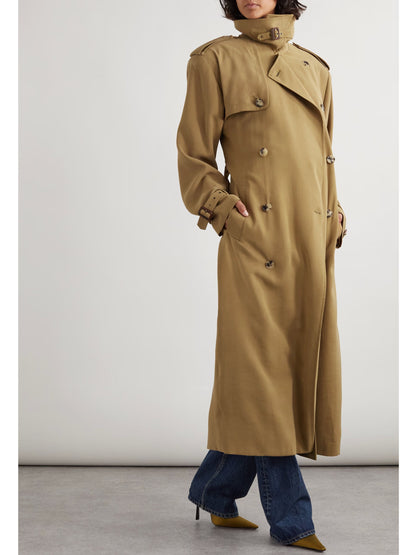 Belted Double-Breasted Long Twill Trench Coat Branna Couture