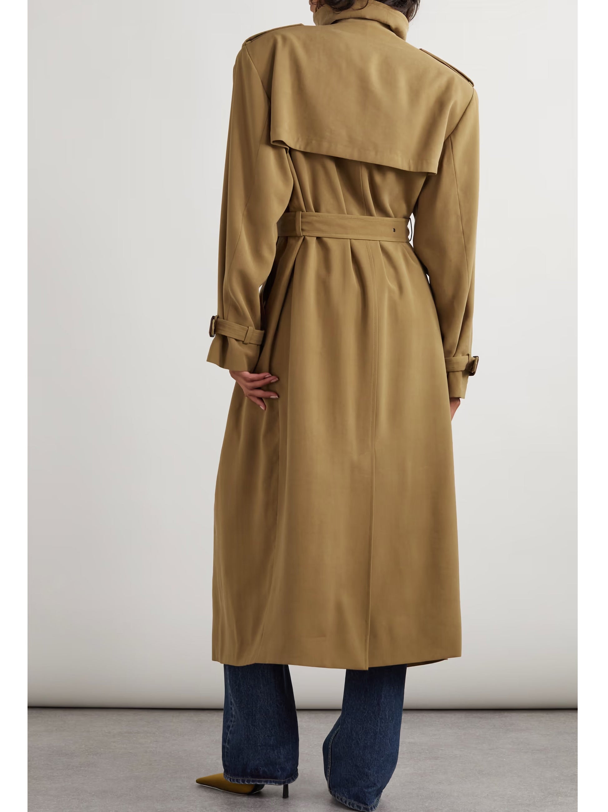 Belted Double-Breasted Long Twill Trench Coat Branna Couture