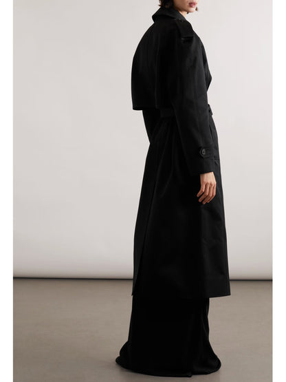 Belted Double-Breasted Long Twill Trench Coat Branna Couture