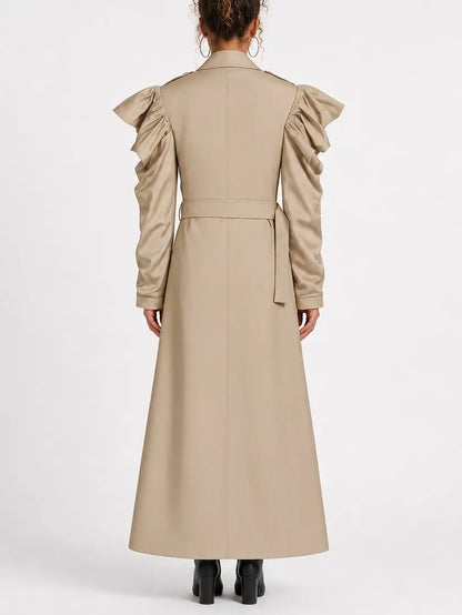 Belted Double-Breasted Trench Coat with Draped Sleeves - Coats