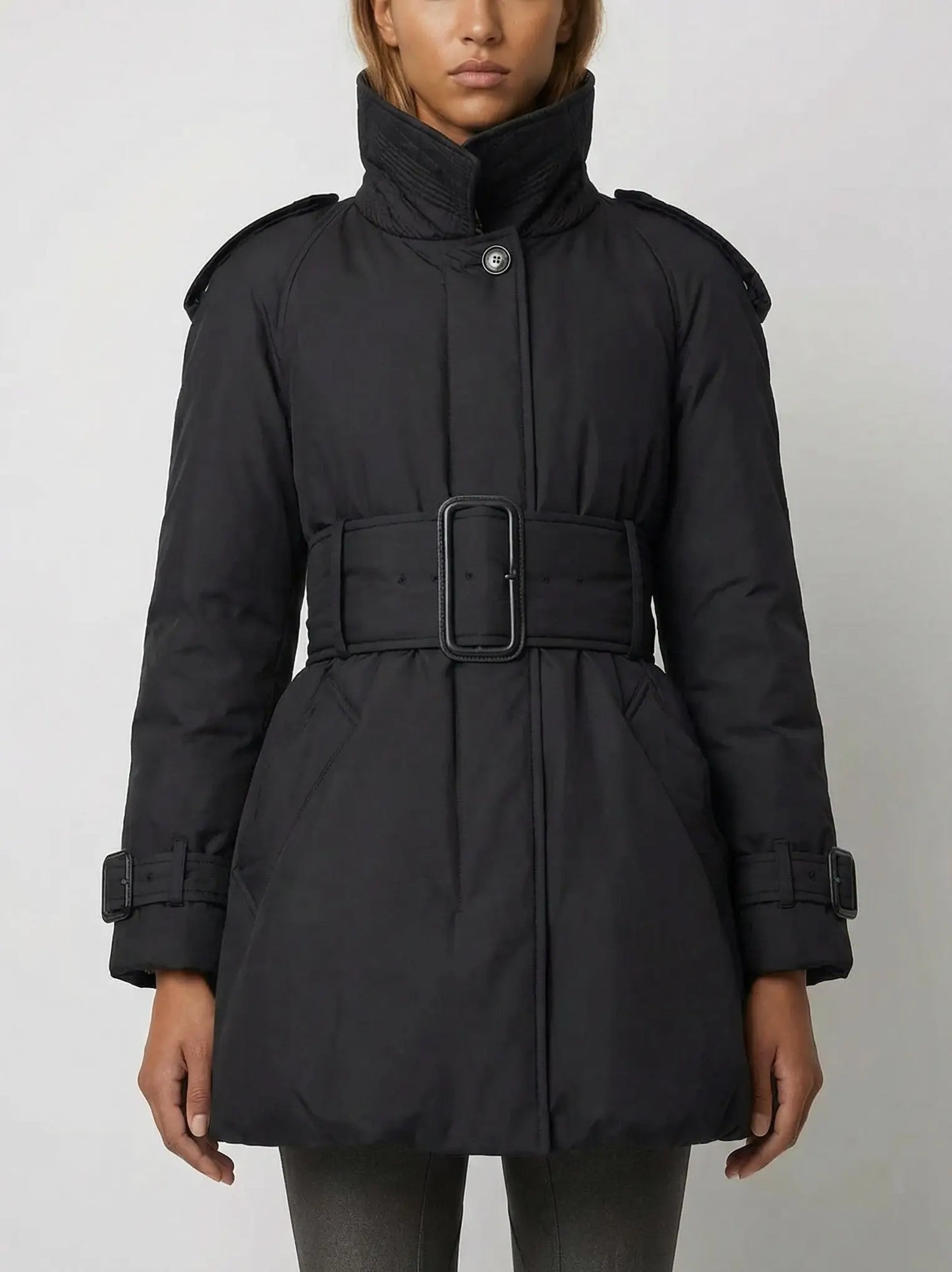 Belted Feather Down Puffer Jacket - Jackets