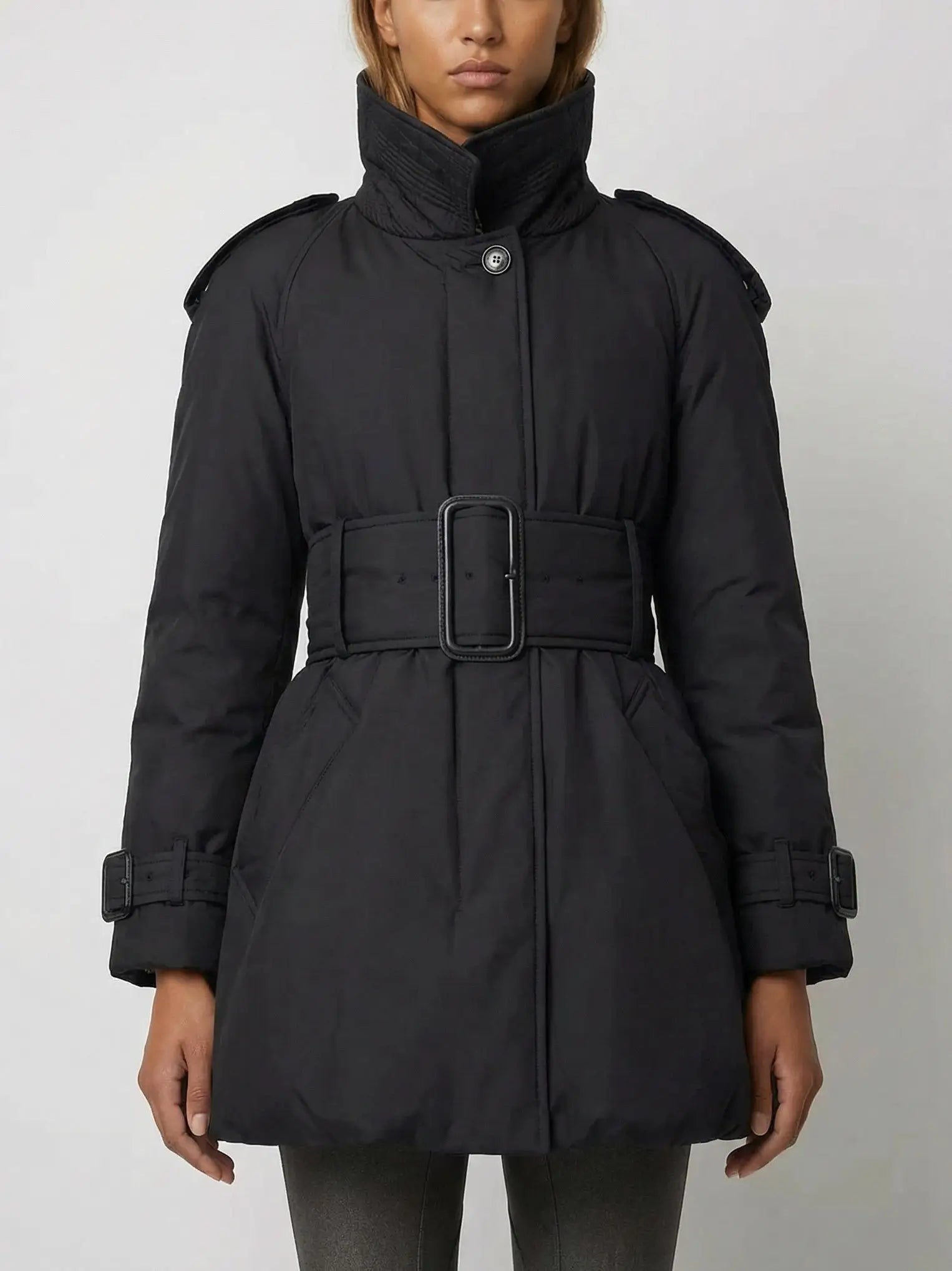 Belted Feather Down Puffer Jacket - Jackets