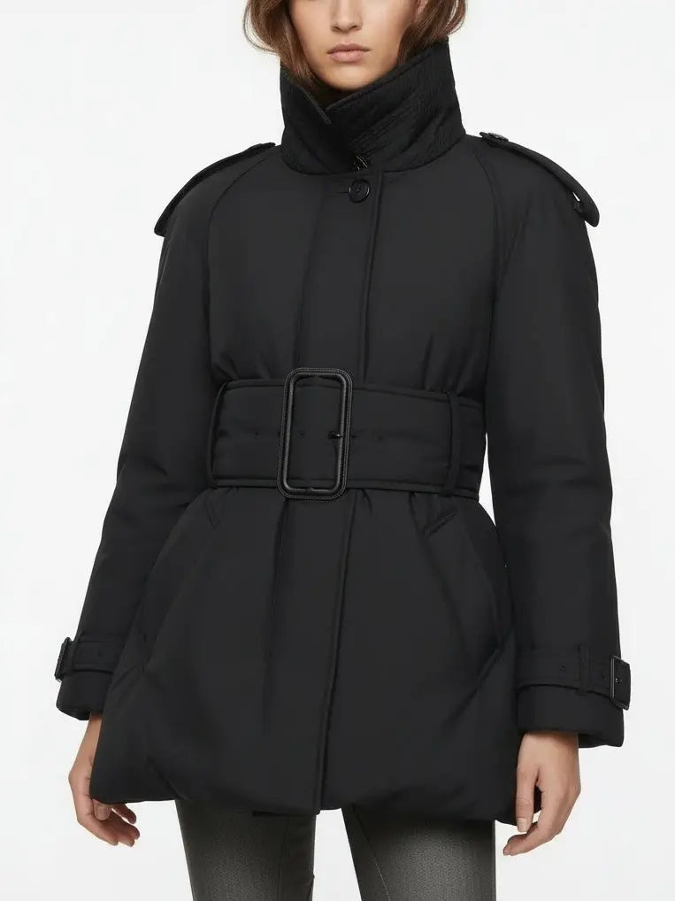 Belted Feather Down Puffer Jacket - Jackets