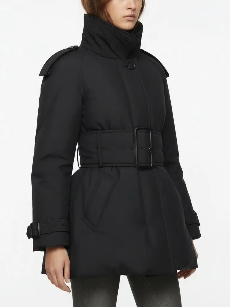 Belted Feather Down Puffer Jacket - Jackets