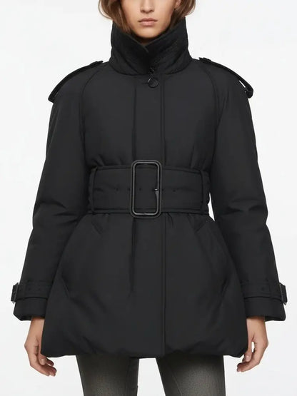 Belted Feather Down Puffer Jacket - Jackets