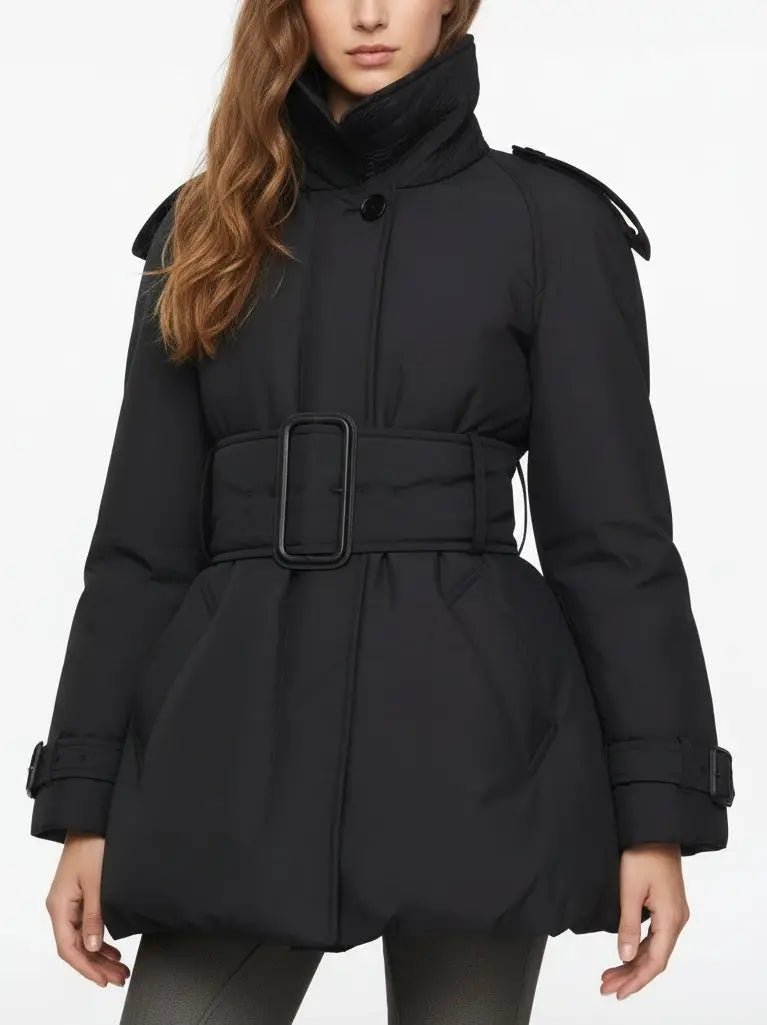 Belted Feather Down Puffer Jacket - Jackets