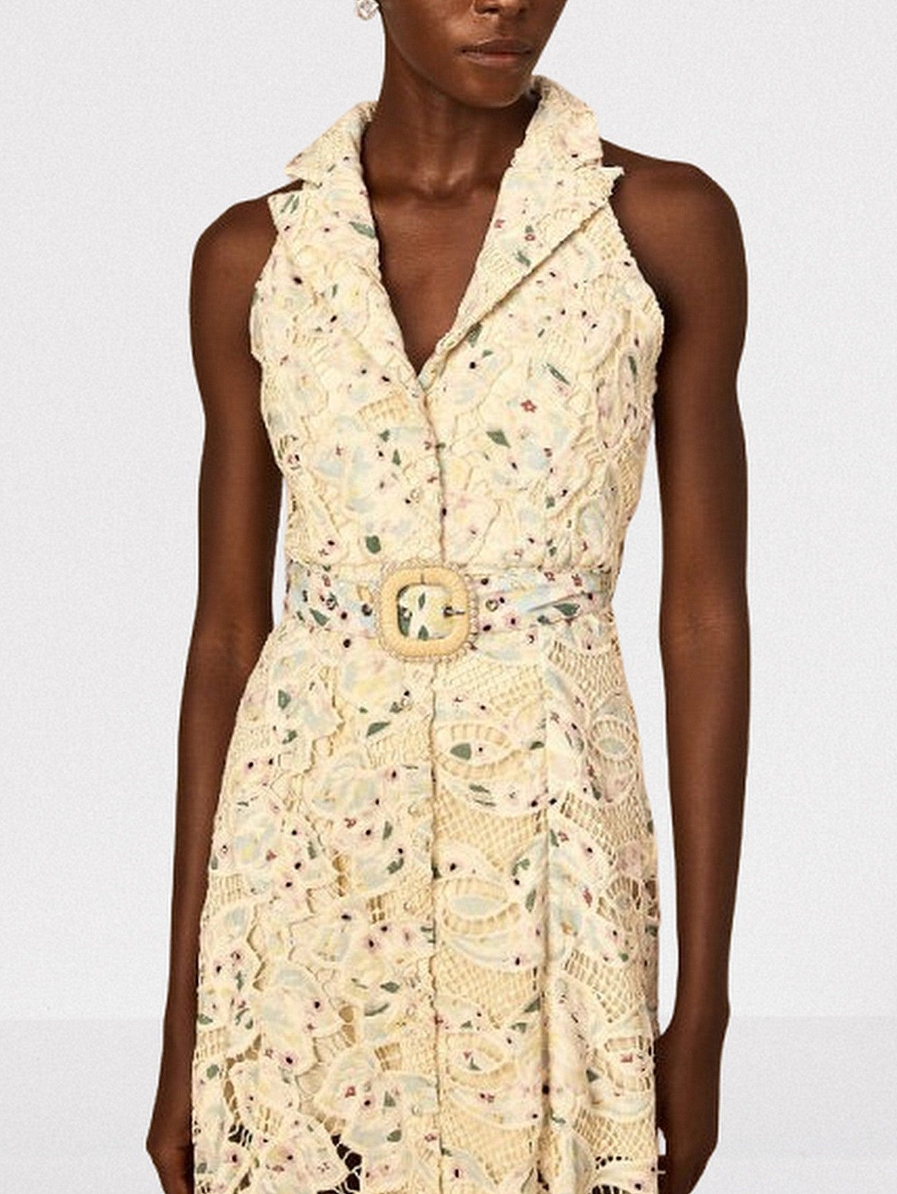 Belted Floral-Embroidered Cut-Out Midi Dress - Dresses