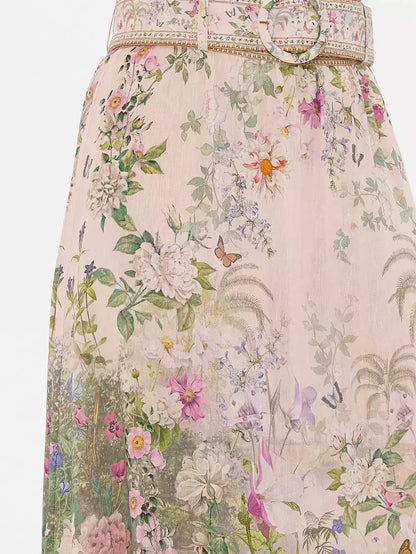 Belted Floral-Print Silk and Linen Maxi Skirt - Skirts