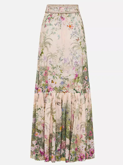 Belted Floral-Print Silk and Linen Maxi Skirt - Skirts