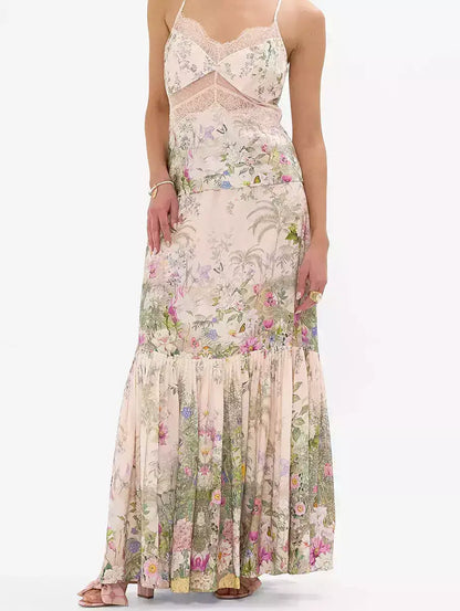 Belted Floral-Print Silk and Linen Maxi Skirt - Skirts