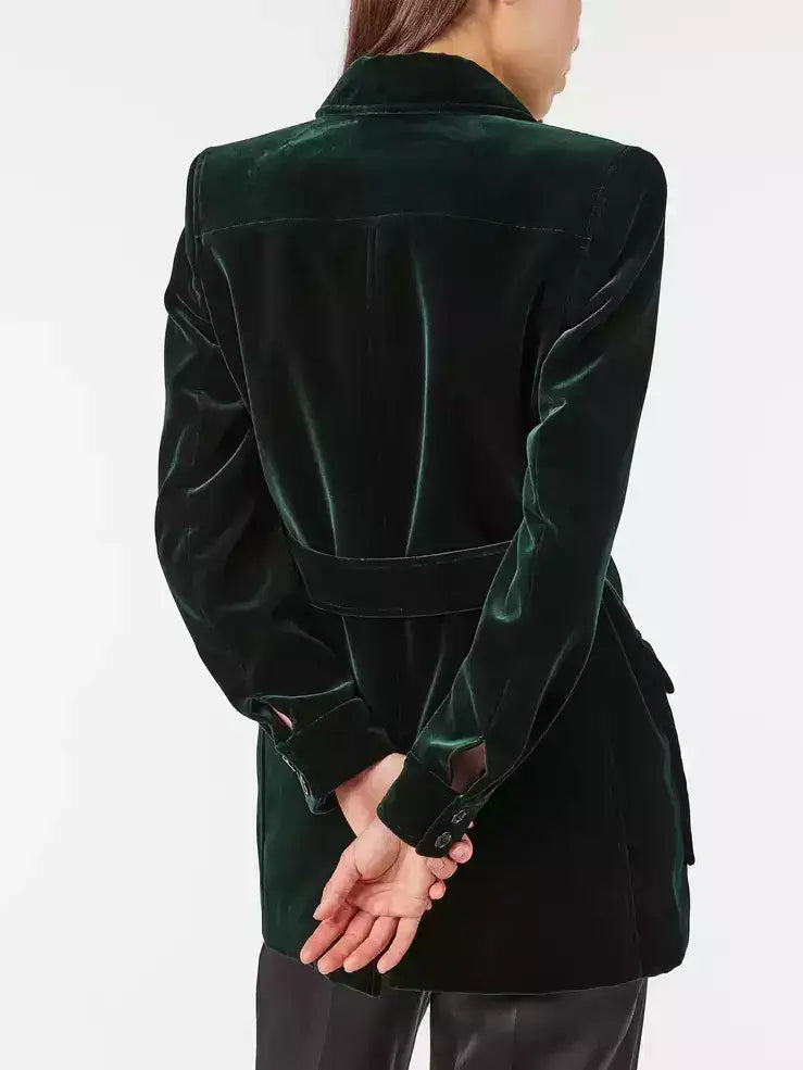 Belted Green Velvet Saharienne Jacket - Jackets