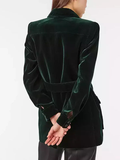 Belted Green Velvet Saharienne Jacket - Jackets