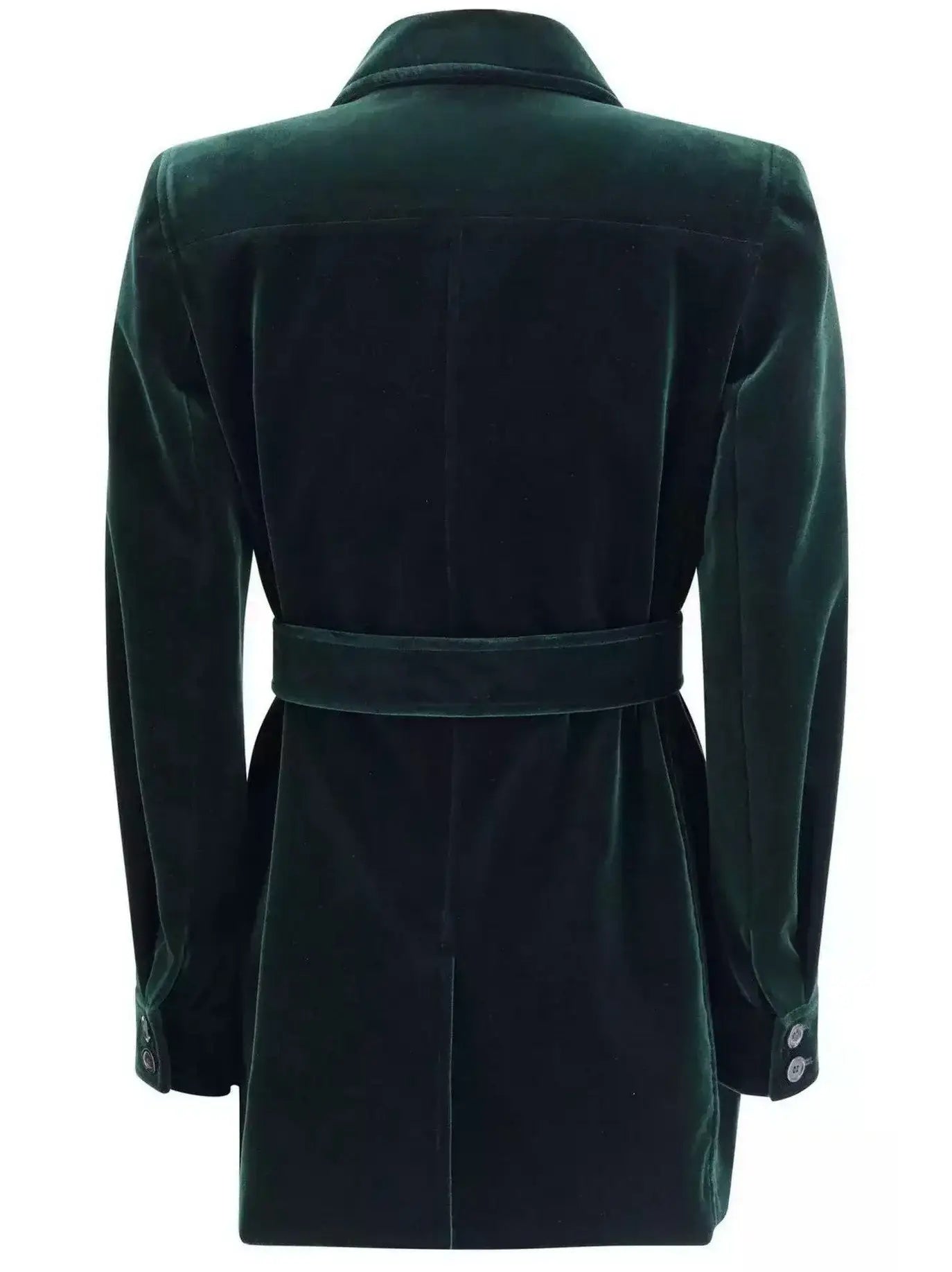 Belted Green Velvet Saharienne Jacket - Jackets