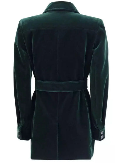 Belted Green Velvet Saharienne Jacket - Jackets